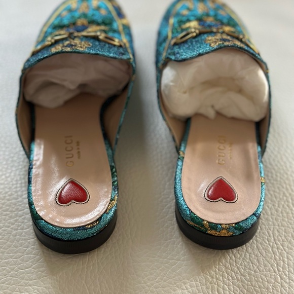 Gucci Princetown Slipper Slides Blue Gold Horsebit Mule - Picture 7 of 7